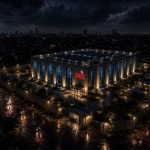 A city experiences a widespread power outage while a Tier IV data centre remains fully operational, symbolising resilient digital infrastructure.